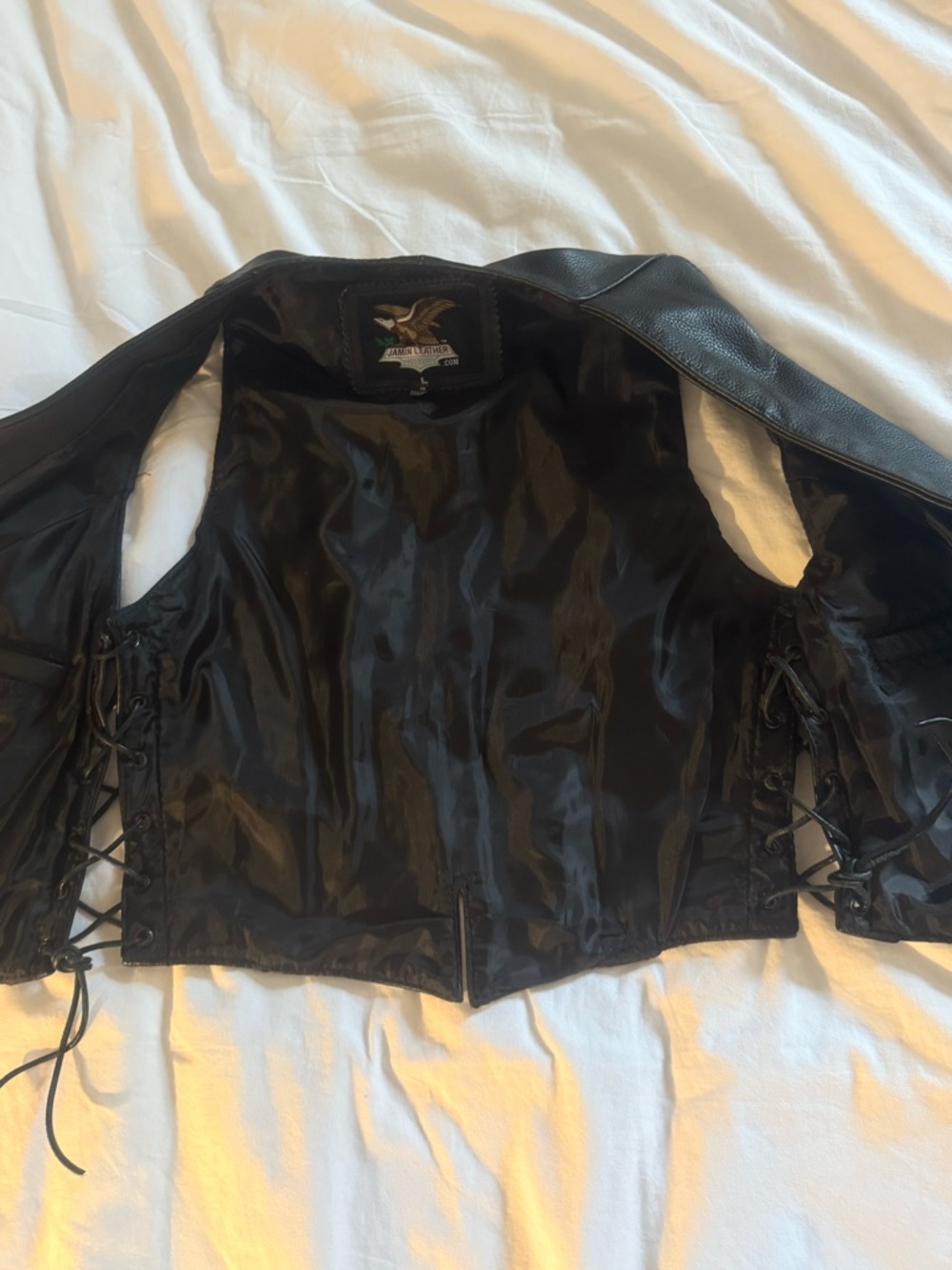 Black Leather Braided Lace-Up Vest - - Picture 5 of 6